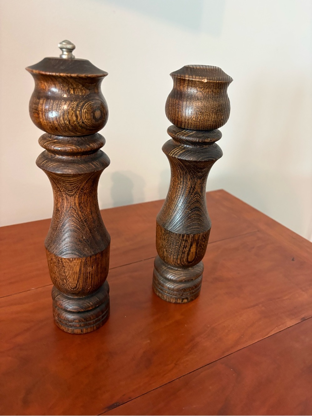 Vintage Woodcrest USA Wood Salt Pepper Mill Grinder Set 11”